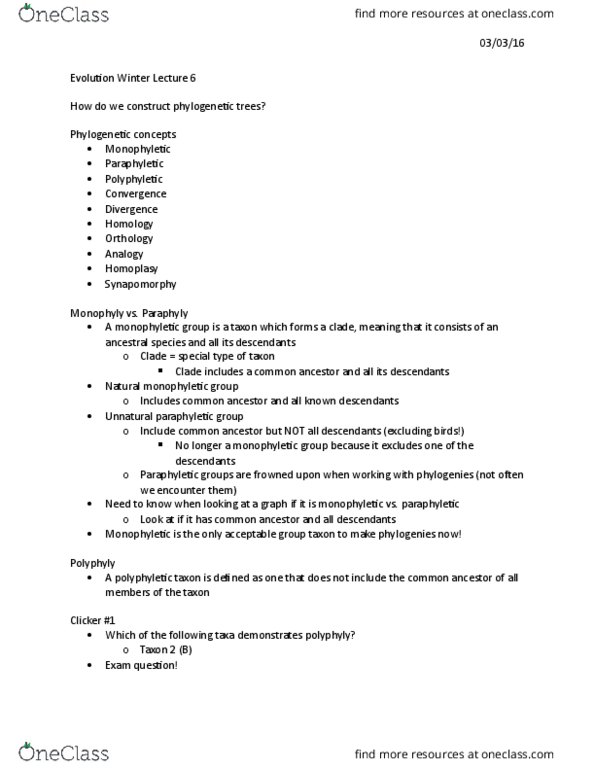 BIOL 2P05 Lecture Notes - Lecture 6: Hbb, Sequence Homology, Paraphyly thumbnail