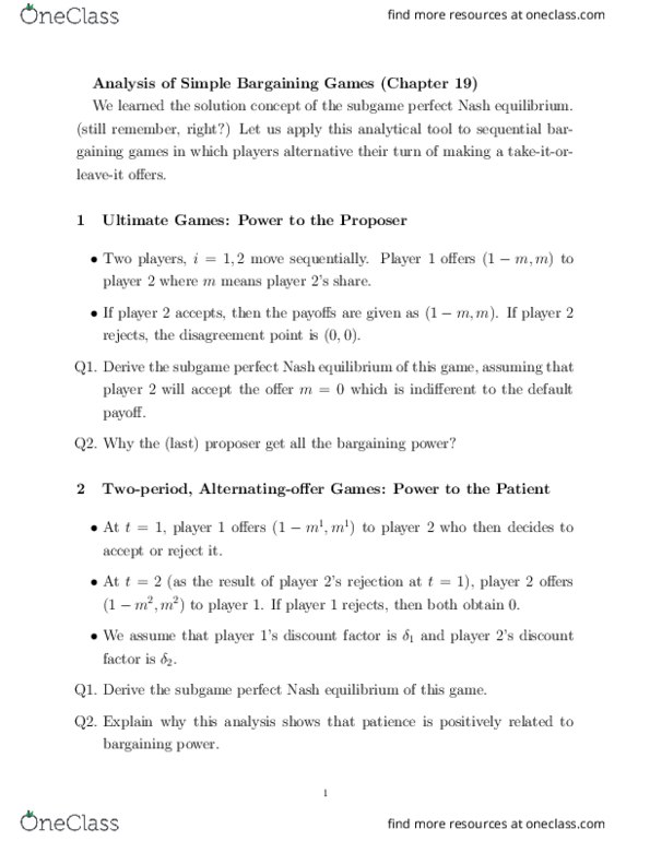 ECON 4180 Lecture Notes - Lecture 9: Subgame Perfect Equilibrium, Solution Concept, Discounting thumbnail