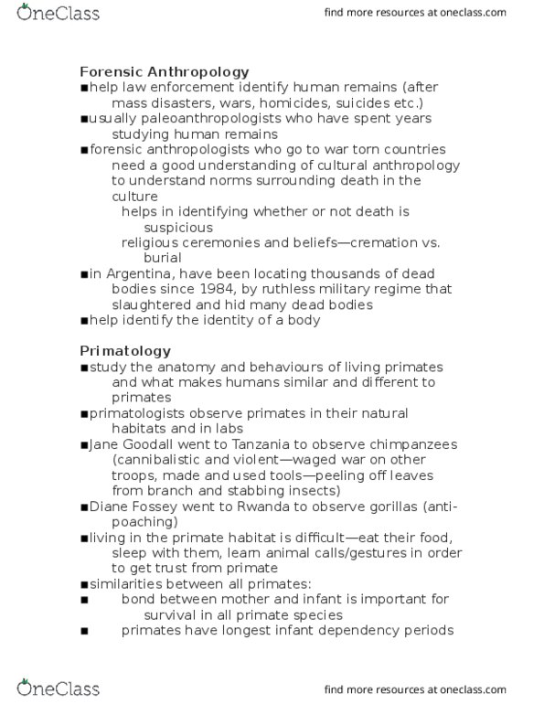 ANTH-110 Lecture Notes - Lecture 4: Jane Goodall, Cannibalism, Cultural Anthropology thumbnail