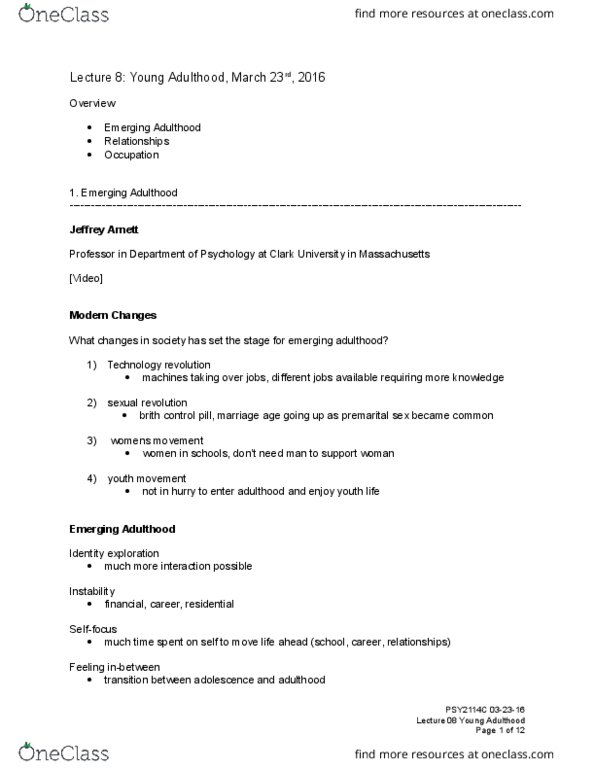 PSY 2114 Lecture Notes - Lecture 8: Mental Model, Attachment In Adults, Premarital Sex thumbnail