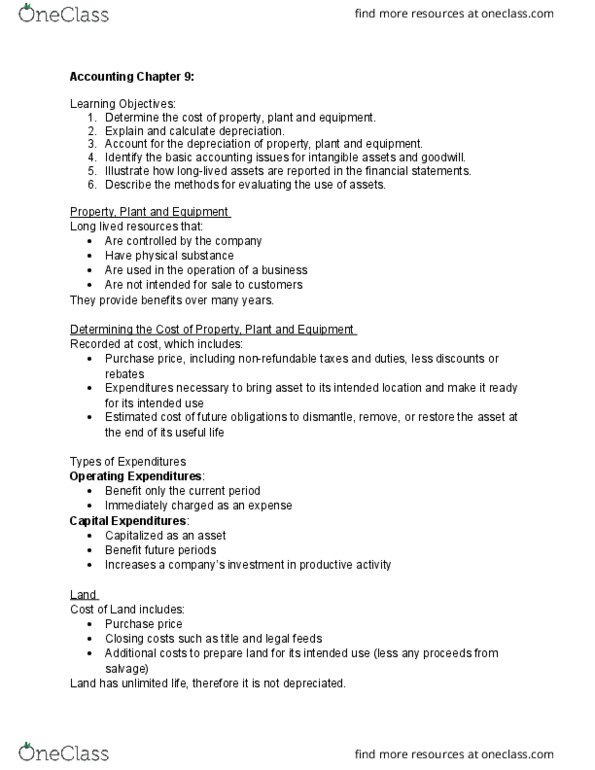 ACCT 2220 Lecture Notes - Lecture 9: Intangible Asset, Book Value, Income Tax thumbnail