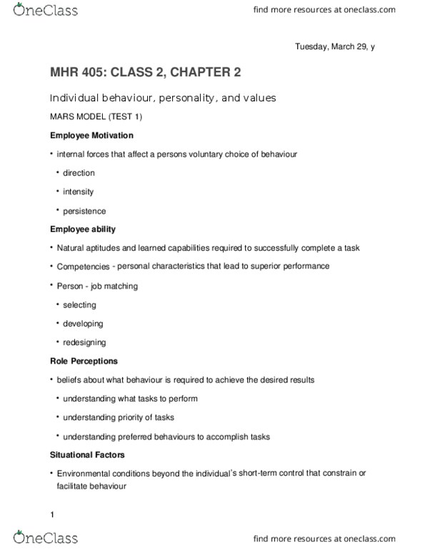 MHR 405 Lecture Notes - Lecture 2: Agreeableness, Heredity, Carl Jung thumbnail