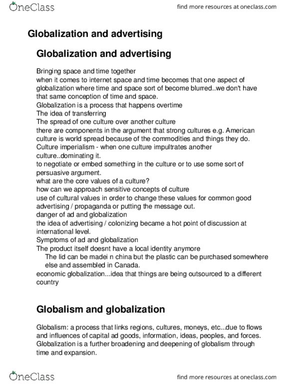 CMN 2173 Lecture Notes - Lecture 17: Cultural Globalization, Cultural Imperialism, Media Imperialism thumbnail