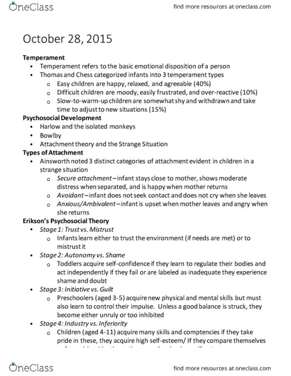 PSY 101 Lecture Notes - Lecture 21: Attachment Theory thumbnail
