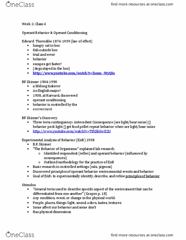 PSYC 3451 Lecture Notes - Lecture 4: B. F. Skinner, Edward Thorndike, Ostraciidae thumbnail