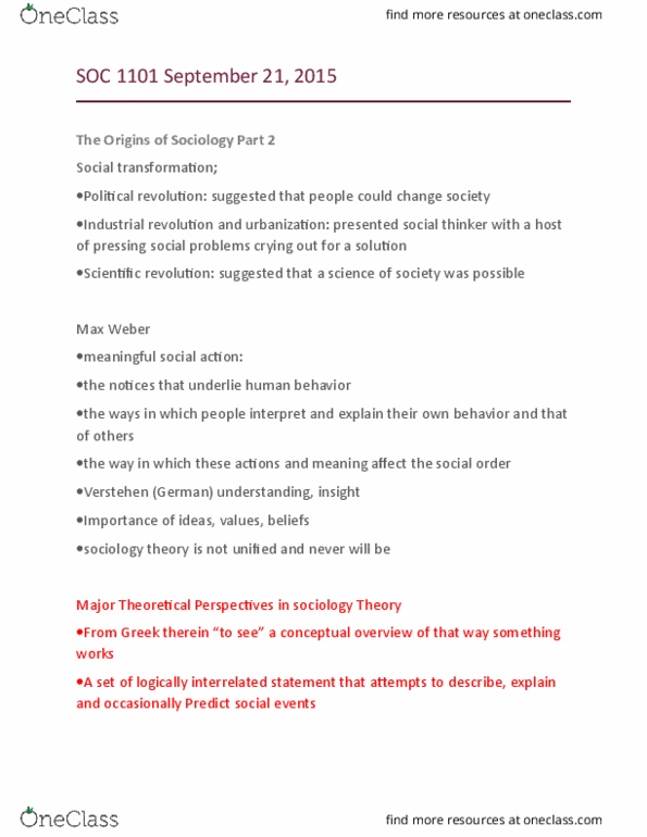 SOC 1101 Lecture Notes - Lecture 3: Scientific Revolution, Verstehen, Industrial Revolution thumbnail
