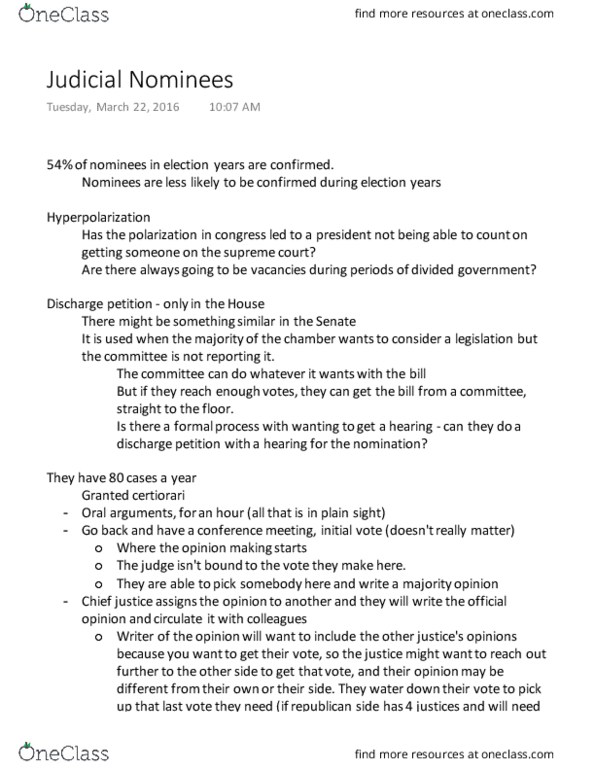 PSCI 3362 Lecture Notes - Lecture 12: Discharge Petition, Divided Government thumbnail