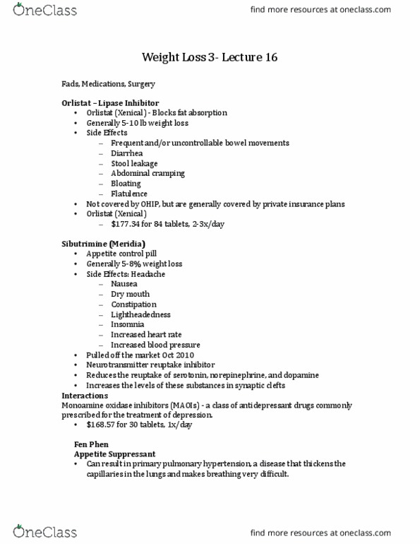 KINE 1020 Lecture Notes - Lecture 16: Orlistat, Tachycardia, Flatulence thumbnail