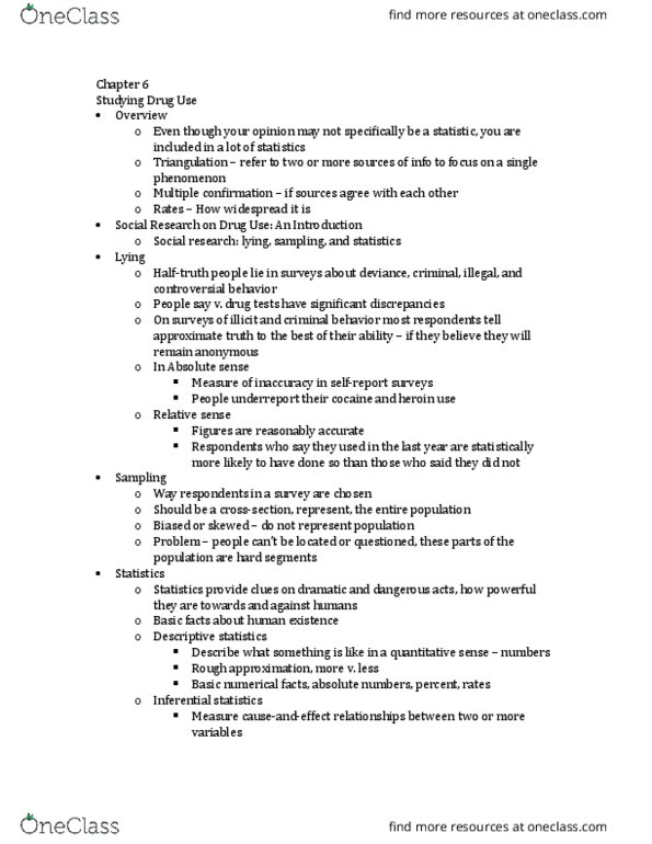 CCJ 4934 Chapter Notes - Chapter 6: Statistical Inference, Descriptive Statistics, Methamphetamine thumbnail