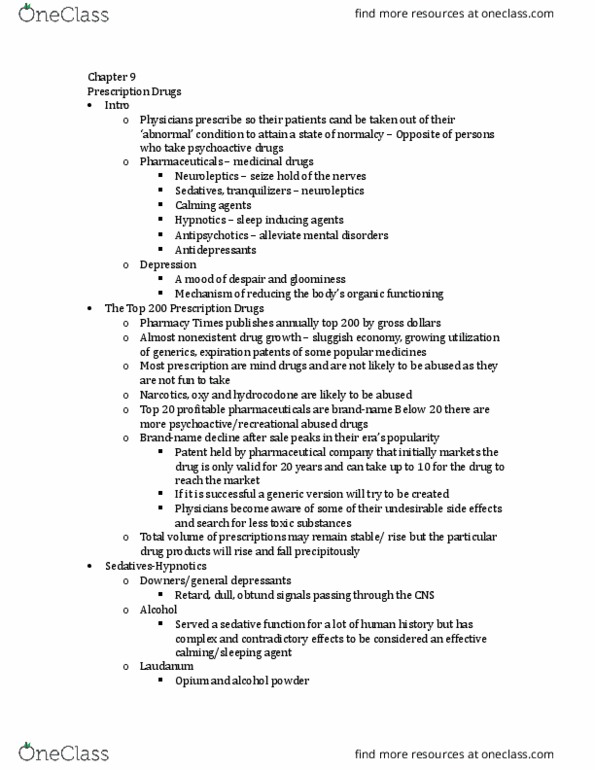 CCJ 4934 Chapter Notes - Chapter 9: Chloral Hydrate, Barbiturate, Sedative thumbnail