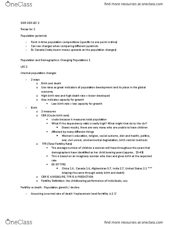 GGR208H5 Lecture Notes - Lecture 2: Dependency Ratio, Demographic Transition, Social Forces thumbnail