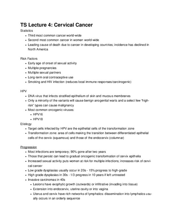 Anatomy and Cell Biology 4461B Lecture Notes - Metastasis, Histopathology, Parametrium thumbnail