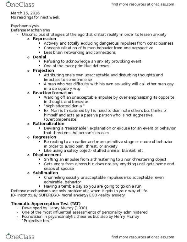APSY2240 Lecture Notes - Lecture 14: Stuffed Toy, Reaction Formation, Abraham Maslow thumbnail