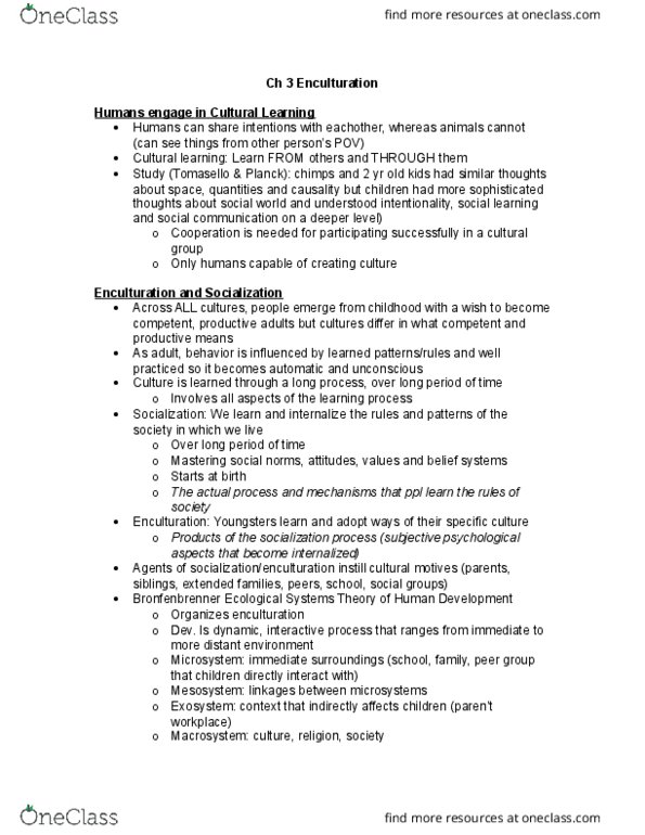 PSYC 3350 Lecture Notes - Lecture 3: Enculturation, Ecological Systems Theory, Parenting Styles thumbnail