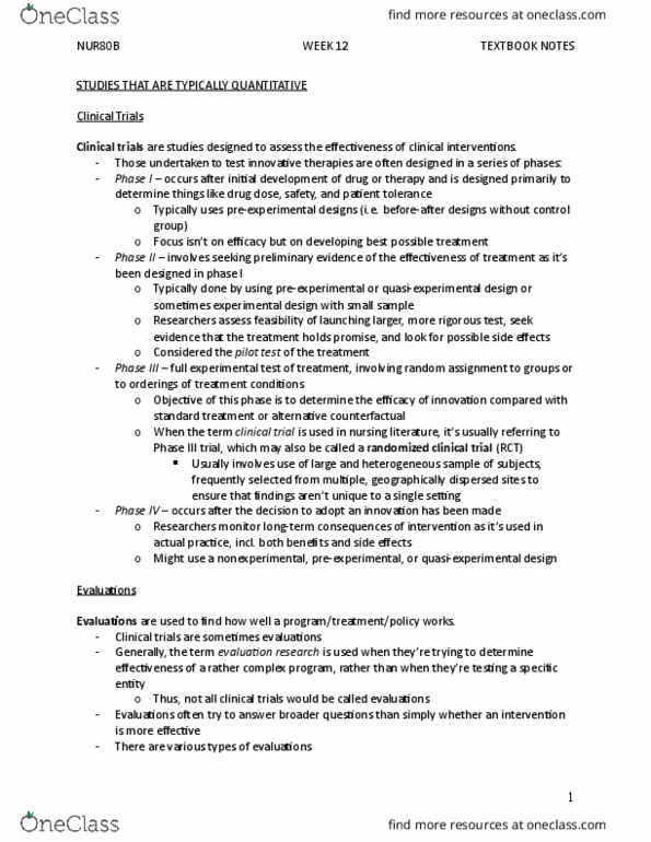 NUR 80A/B Chapter Notes - Chapter 11, 17, 18: Randomized Controlled Trial, Null Hypothesis, Nursing Assessment thumbnail