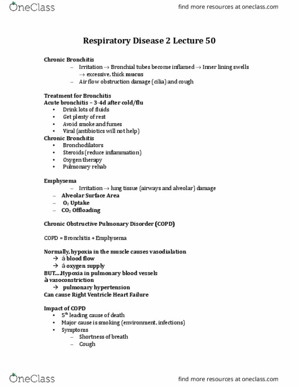 KINE 1020 Lecture Notes - Lecture 50: Acute Bronchitis, Pulmonary Hypertension, Bronchitis thumbnail