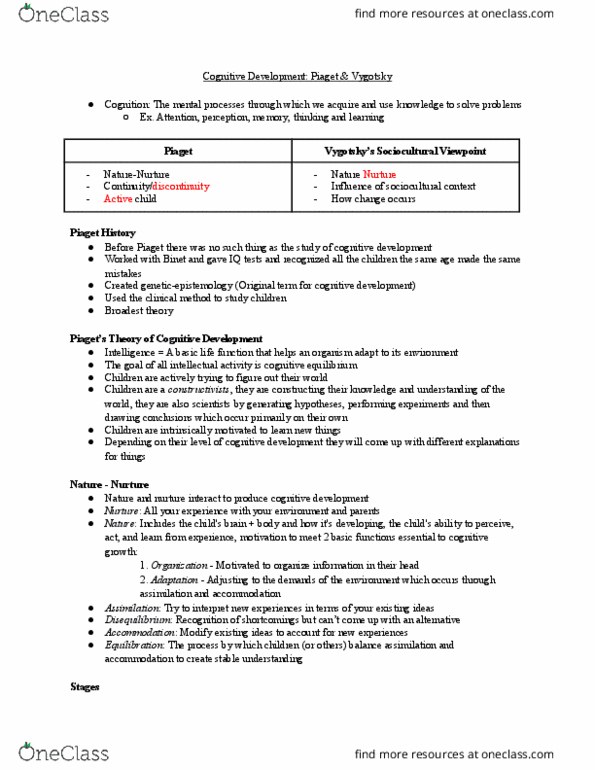 PSY 302 Lecture Notes - Lecture 4: Object Permanence, Active Child, Lev Vygotsky thumbnail