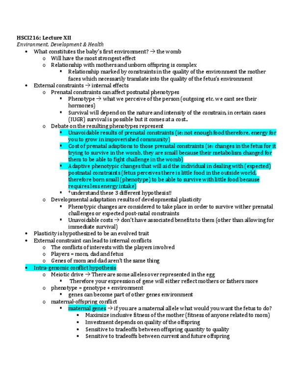 HSCI 216 Lecture Notes - Postpartum Depression, Cortisol, Homo Sapiens thumbnail