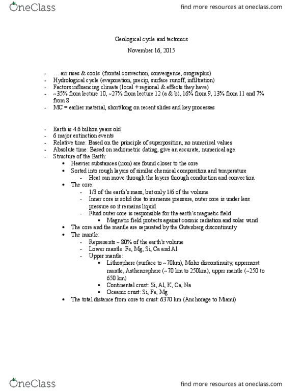 GEG 1301 Lecture Notes - Lecture 11: Continental Crust, Oceanic Crust, Plate Tectonics thumbnail