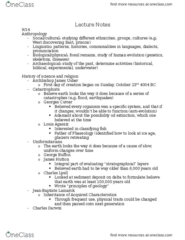 ANTH-0050 Lecture Notes - Lecture 1: Thomas Henry Huxley, Ground-Penetrating Radar, Superficial Deposits thumbnail