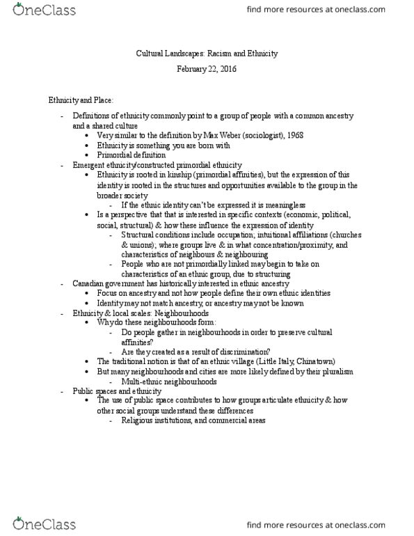 GEG 1302 Lecture Notes - Lecture 8: Ethnic Enclave thumbnail