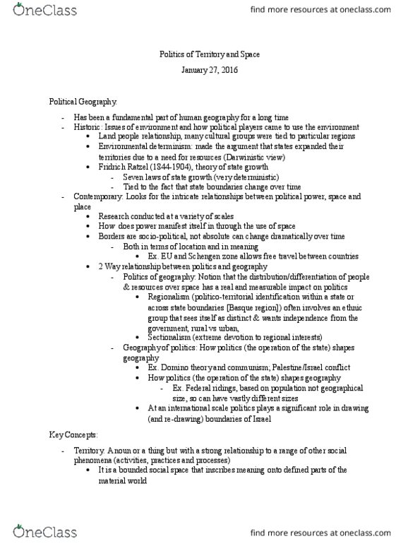 GEG 1302 Lecture Notes - Lecture 5: Domino Theory, Human Geography, Environmental Determinism thumbnail