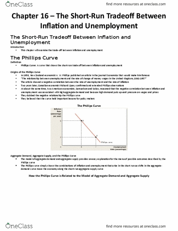 ECON102 Lecture Notes - Lecture 17: Phillips Curve, Richard Lipsey, Aggregate Supply thumbnail