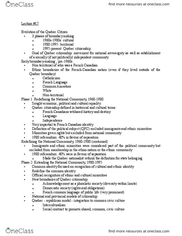 SOCI 230 Lecture Notes - Lecture 17: Canadian Identity, Interculturalism, Social Contract thumbnail