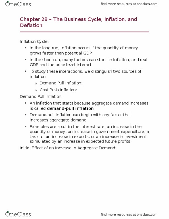 ECON102 Chapter Notes - Chapter 28: Aggregate Demand, Aggregate Supply, Deflation thumbnail