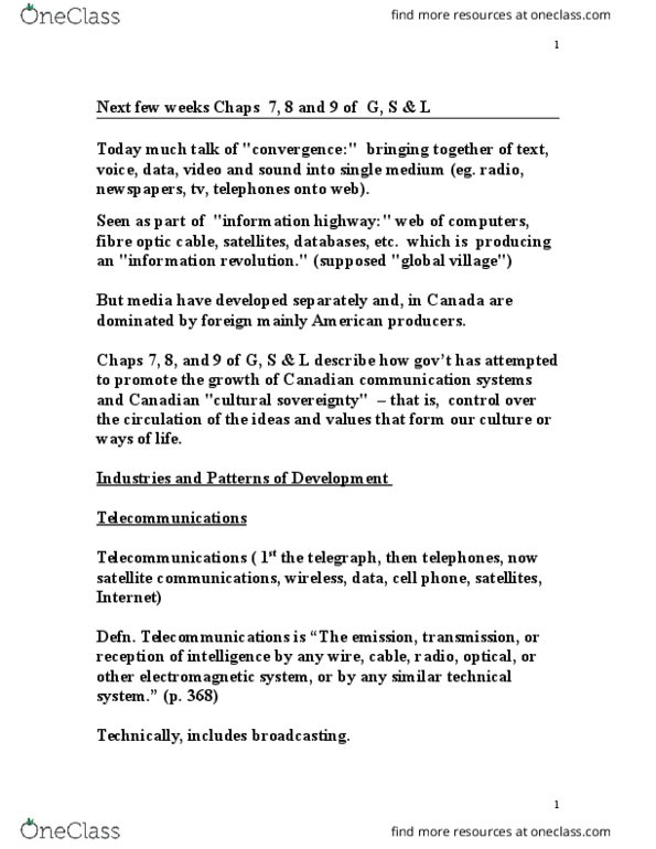 COMN 1000 Lecture Notes - Lecture 1: Optical Fiber Cable thumbnail