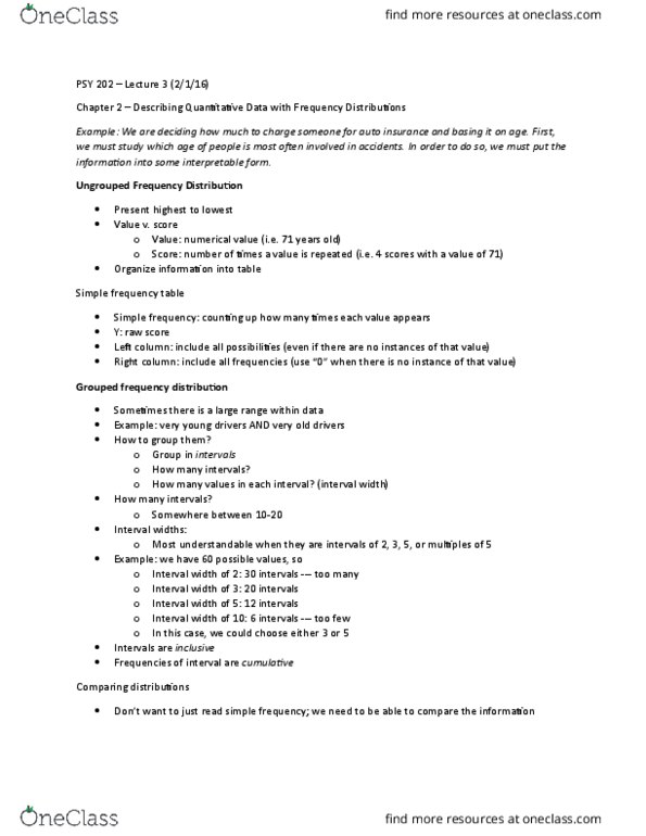 PSY 202 Lecture Notes - Lecture 12: Vehicle Insurance, Frequency Distribution, Psy thumbnail