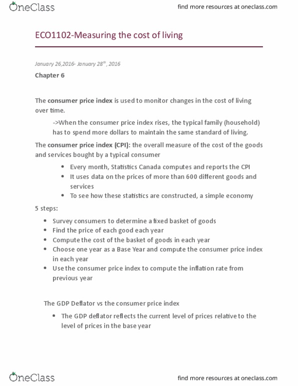 ECO 1102 Lecture Notes - Lecture 5: Gdp Deflator, Nominal Interest Rate, Real Interest Rate thumbnail