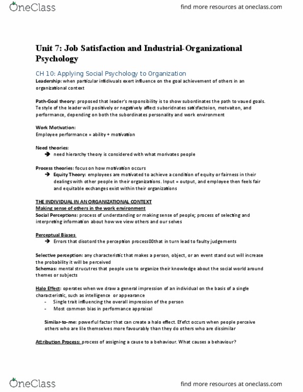 PSYC340 Chapter Notes - Chapter 10: Job Satisfaction, Big Five Personality Traits, Fundamental Attribution Error thumbnail