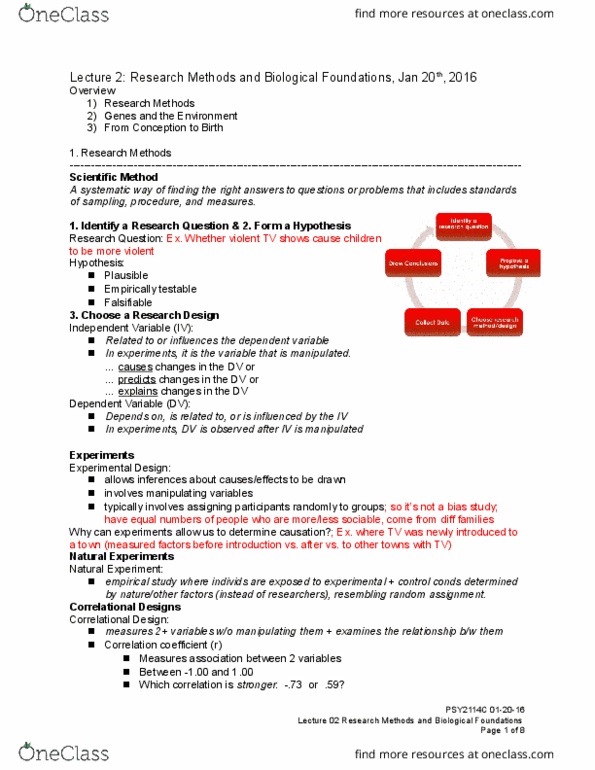 PSY 2114 Lecture Notes - Lecture 2: Heritability, Random Assignment, Dependent And Independent Variables thumbnail