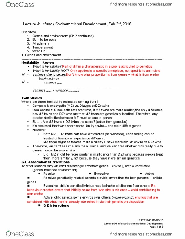 PSY 2114 Lecture Notes - Lecture 4: Heritability, Prenatal Development, X Window System thumbnail