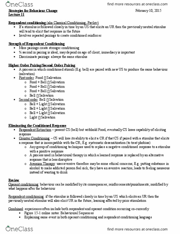 FRHD 3150 Lecture Notes - Lecture 11: Aversion Therapy, Systematic Desensitization, Classical Conditioning thumbnail