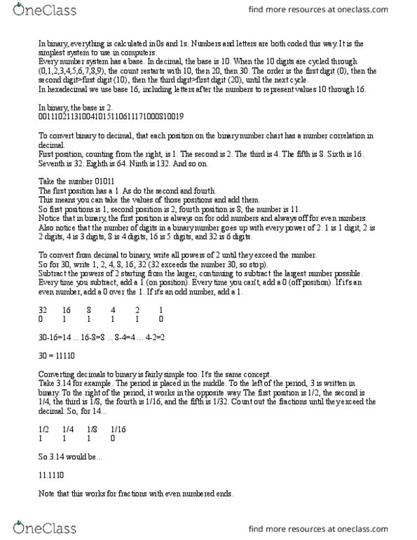 CMPT-101 Lecture Notes - Lecture 15: Binary Number, Negative Number thumbnail