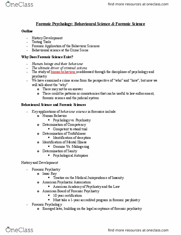 FSCI 1010U Lecture Notes - Lecture 10: Forensic Psychiatry, Forensic Science, Rorschach Test thumbnail