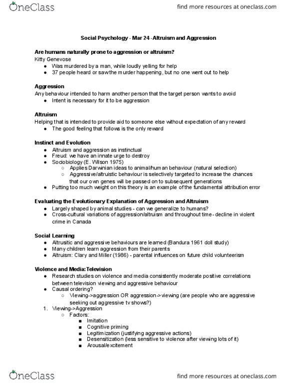 SOCPSY 1Z03 Lecture Notes - Lecture 21: Fundamental Attribution Error, The Good Feeling, Sociobiology thumbnail