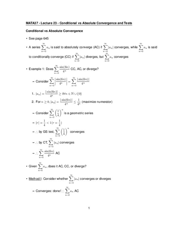 MATA37H3 Lecture Notes - Lecture 23: Ratio Test thumbnail