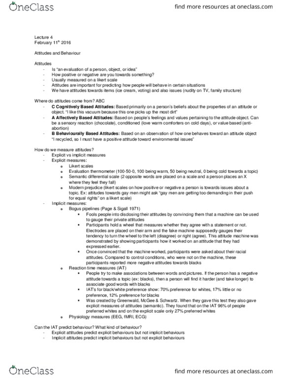 PSYC 2120 Lecture Notes - Lecture 4: Likert Scale, Theory Of Planned Behavior, Semantic Differential thumbnail