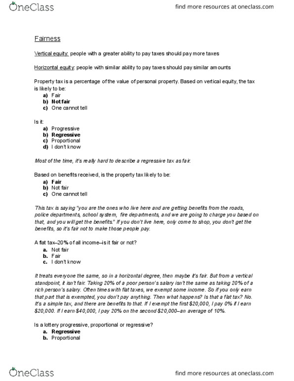 ECON-1020 Lecture Notes - Lecture 29: Progressive Tax, Regressive Tax, Flat Tax thumbnail