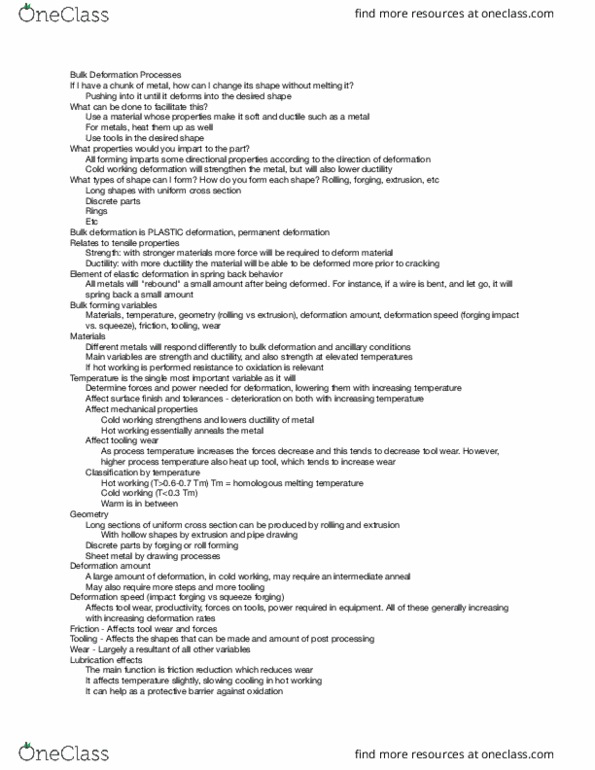 MFE 201 Lecture Notes - Lecture 28: Hot Working, Work Hardening, Roll Forming thumbnail