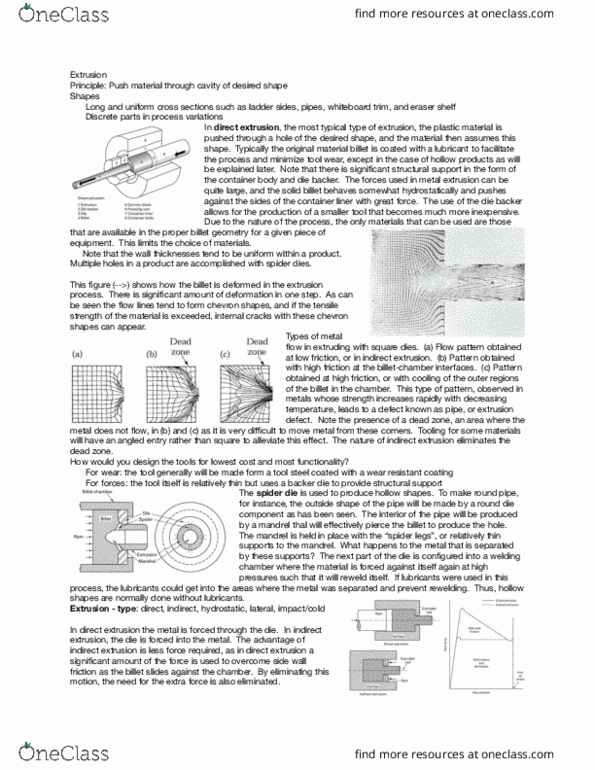 MFE 201 Lecture Notes - Lecture 5: Plastics Extrusion, Impact Extrusion, Extrusion thumbnail