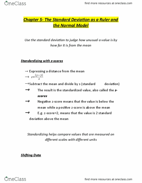 STAT151 Chapter Notes - Chapter 5: Standard Deviation, Unimodality thumbnail