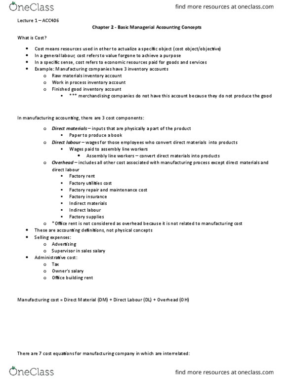 ACC 406 Lecture Notes - Lecture 1: Finished Good, Income Statement, Sig Sauer P226 thumbnail