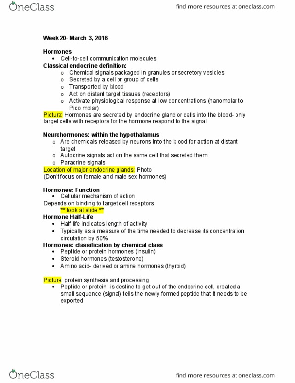 HLSC 1F90 Lecture Notes - Lecture 20: Anterior Pituitary, Growth Hormone Deficiency, Post-Translational Modification thumbnail