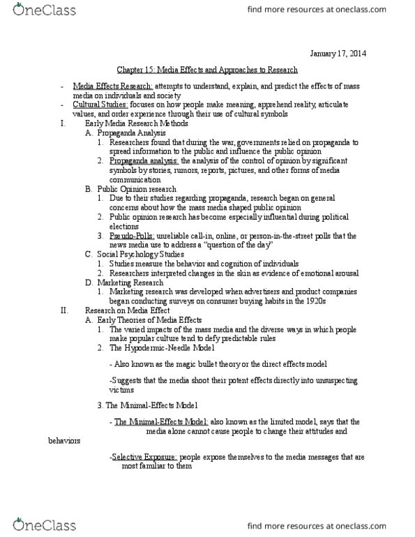 COMM 1011 Chapter Notes - Chapter 15: Content Analysis, Cultural Studies, Dependent And Independent Variables thumbnail