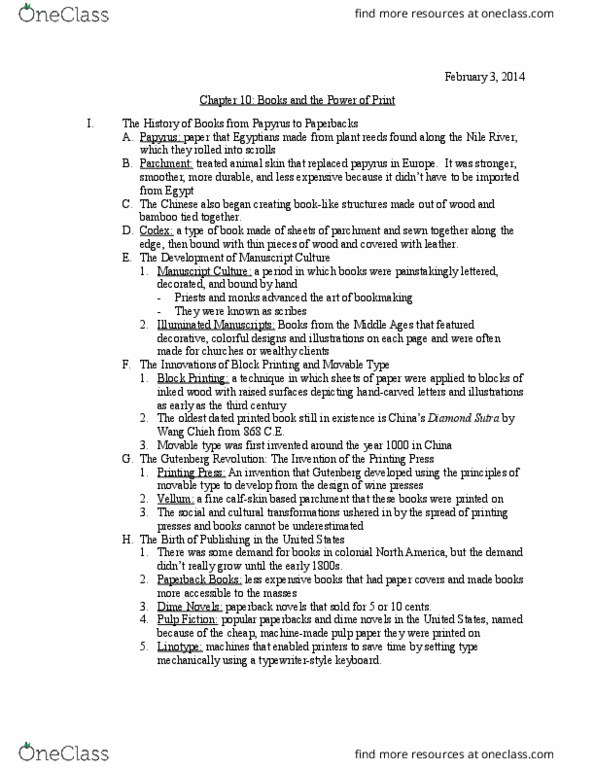 COMM 1011 Chapter Notes - Chapter 10: Paperback, Houghton Mifflin Harcourt, Diamond Sutra thumbnail