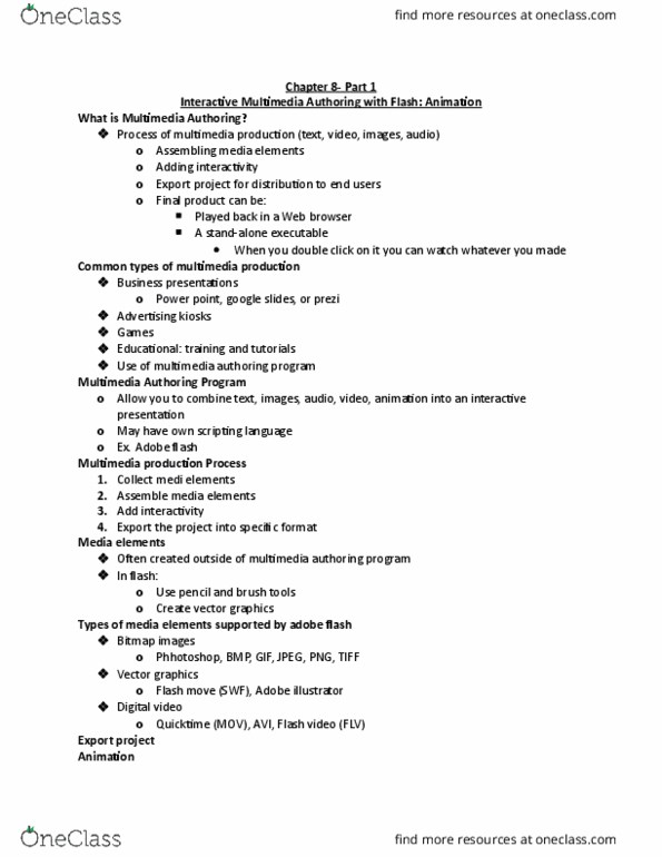 COSC 109 Lecture Notes - Lecture 7: Key Frame, Flash Video, Vector Graphics thumbnail